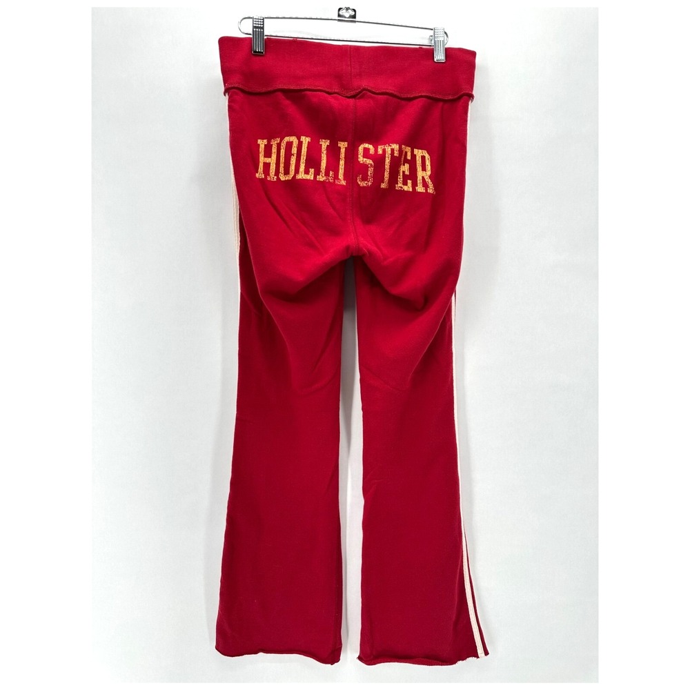 Vintage Hollister Fleece Sweatpants Juniors S Red Flare Leg Stripe 90s Y2K Cozy